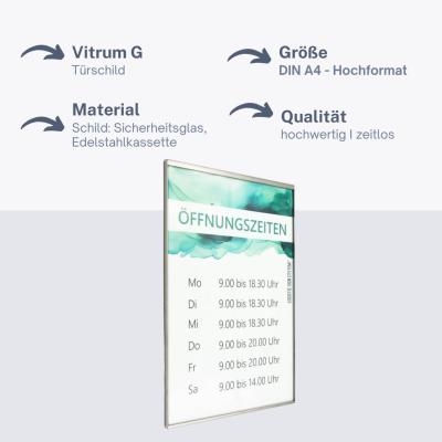 Tuerschild Vitrum G aus Glas und Edelstahl DIN A4